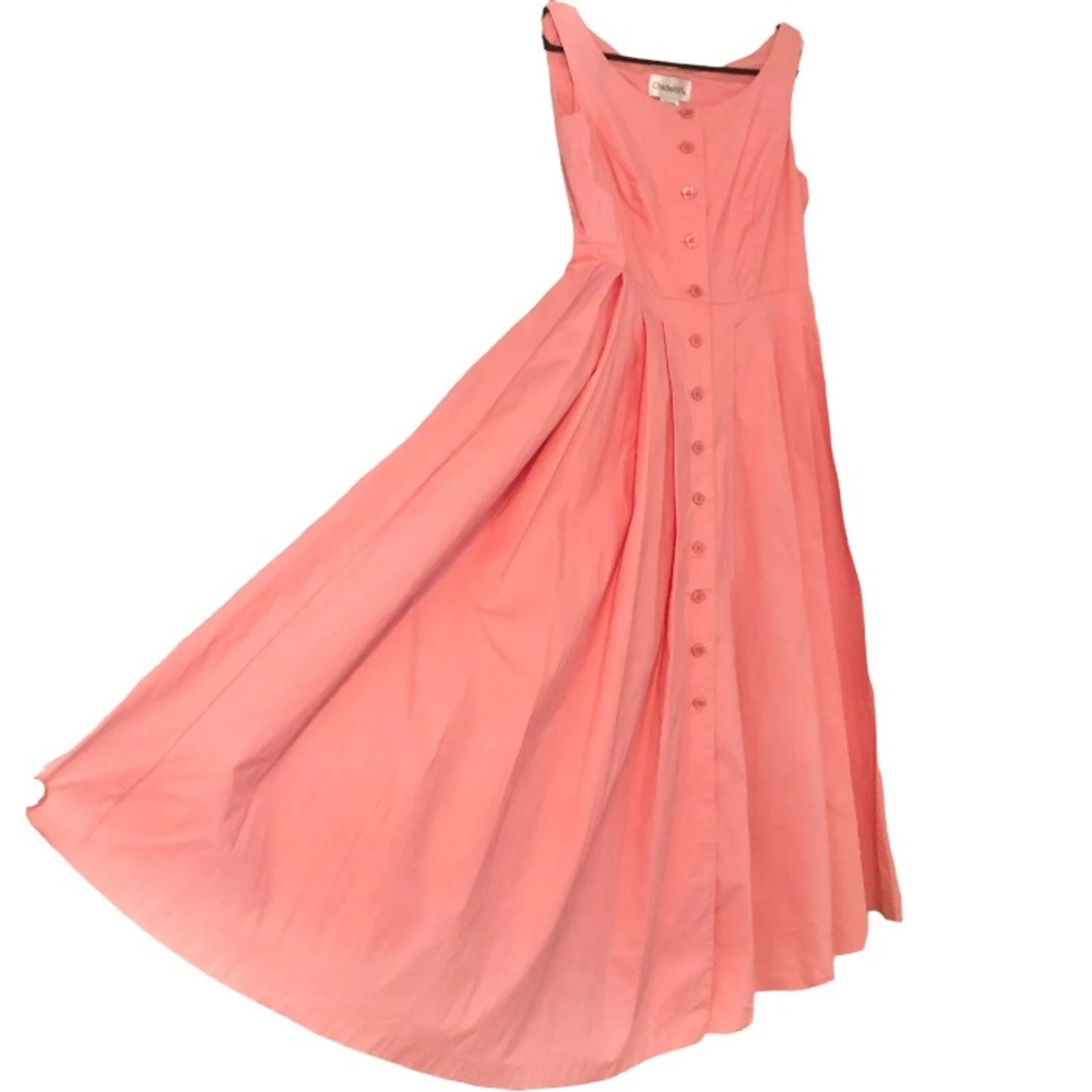 90’s Chadwick’s pink button front sleeveless full pleated maxi dress